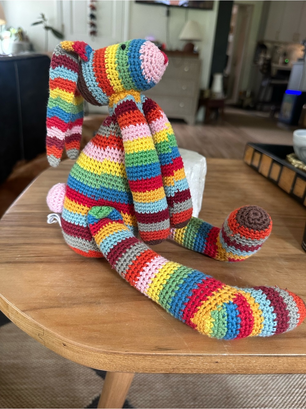 Schylling Handmade Rainbow Striped Crochet Stuffed rabbit - Colorful - Picture 2 of 5